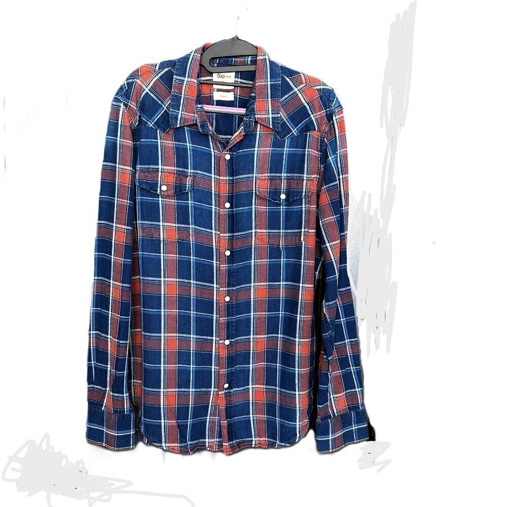 Men's Gap Flannel Size Large Slim Fit Snap Front Shirt